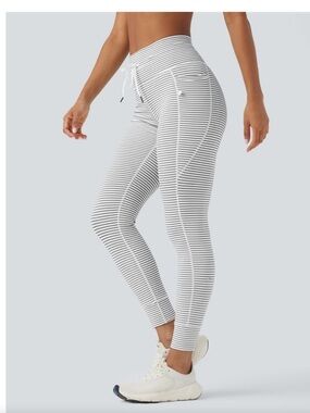 HALARA White and Black lg - Striped High-Waist Leggings- best for Medium